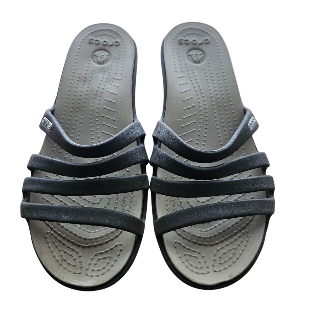 Crocs Rhonda Strappy‎ Wedge Strappy Slide Sandal Womens Size 8 Brown